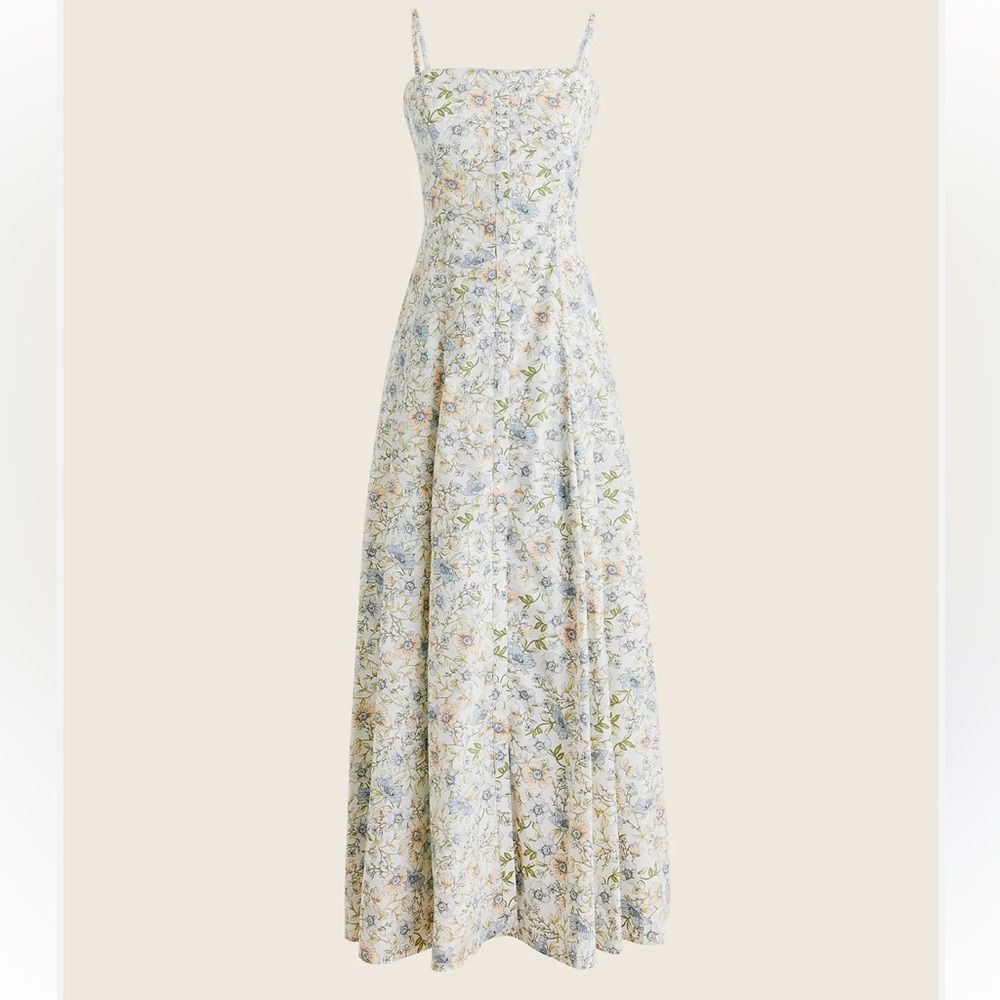J. Crew White Pastel Floral Button Up Strappy Long Cotton Summer Dress